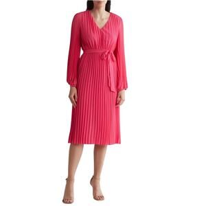 Sam Edelman Pretty Pink Long Sleeve Plisse' Midi Dress Size 8 NWT